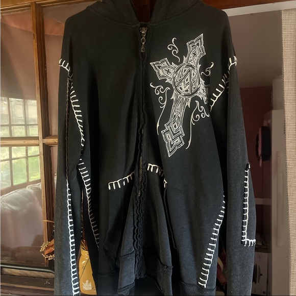 Black and White Affliction Zip Up Hoodie
